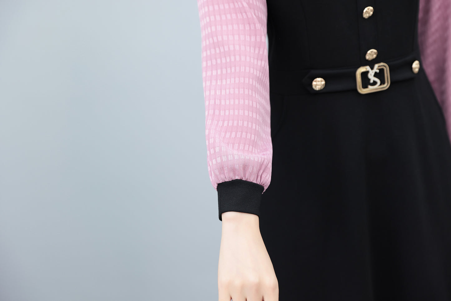 Women's Lapel V-Neck Pocket Long Sleeve Black Dress