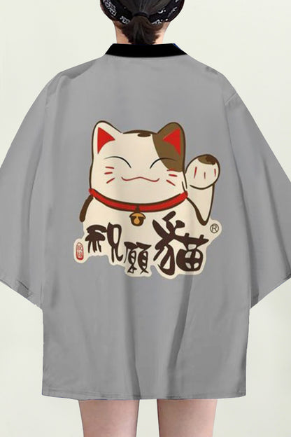Women's Lucky Cat Cardigan Kimono Cover up Tops