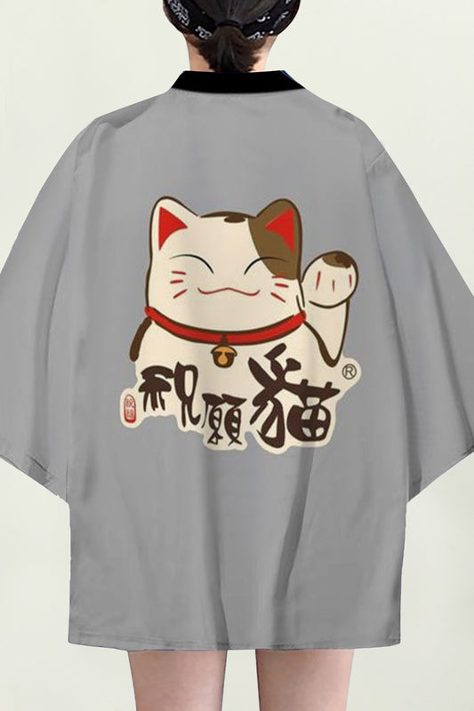 Women's Lucky Cat Cardigan Kimono Cover up Tops