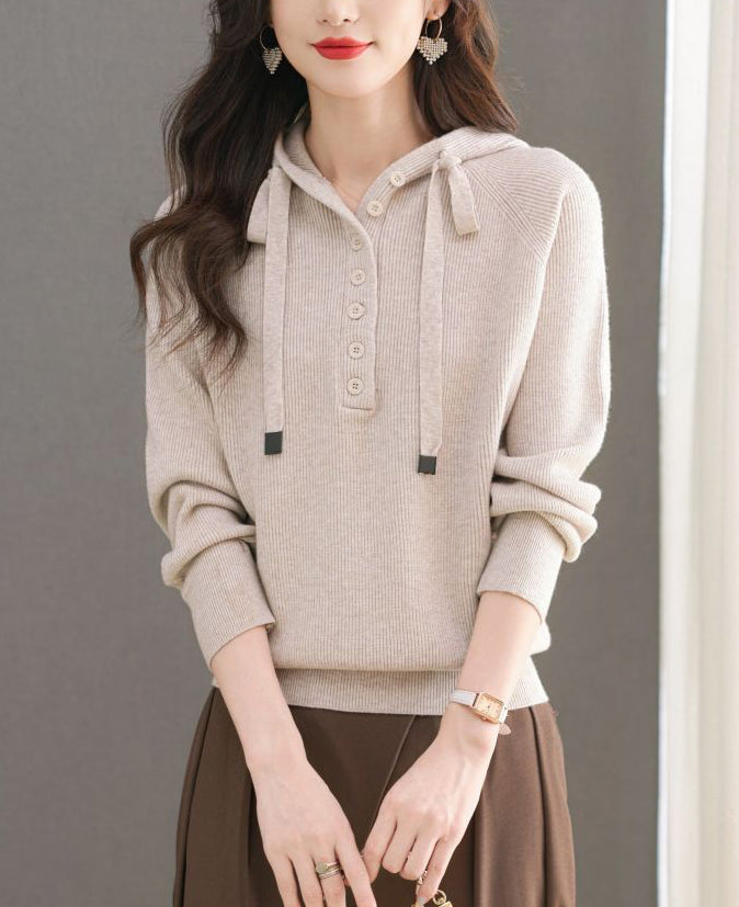 Women's Hoodie Sweater Drawstring Knit Sweatshirt