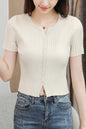 Women's V-Neck Knitted Thin Tops Ribbed Shirt