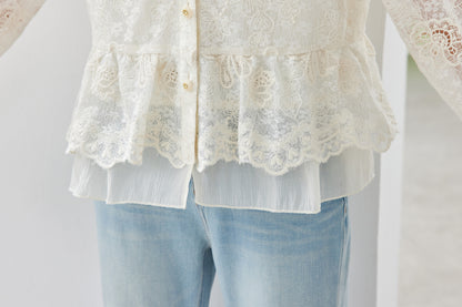 Ivory Lace Embroidered Button-Front Blouse