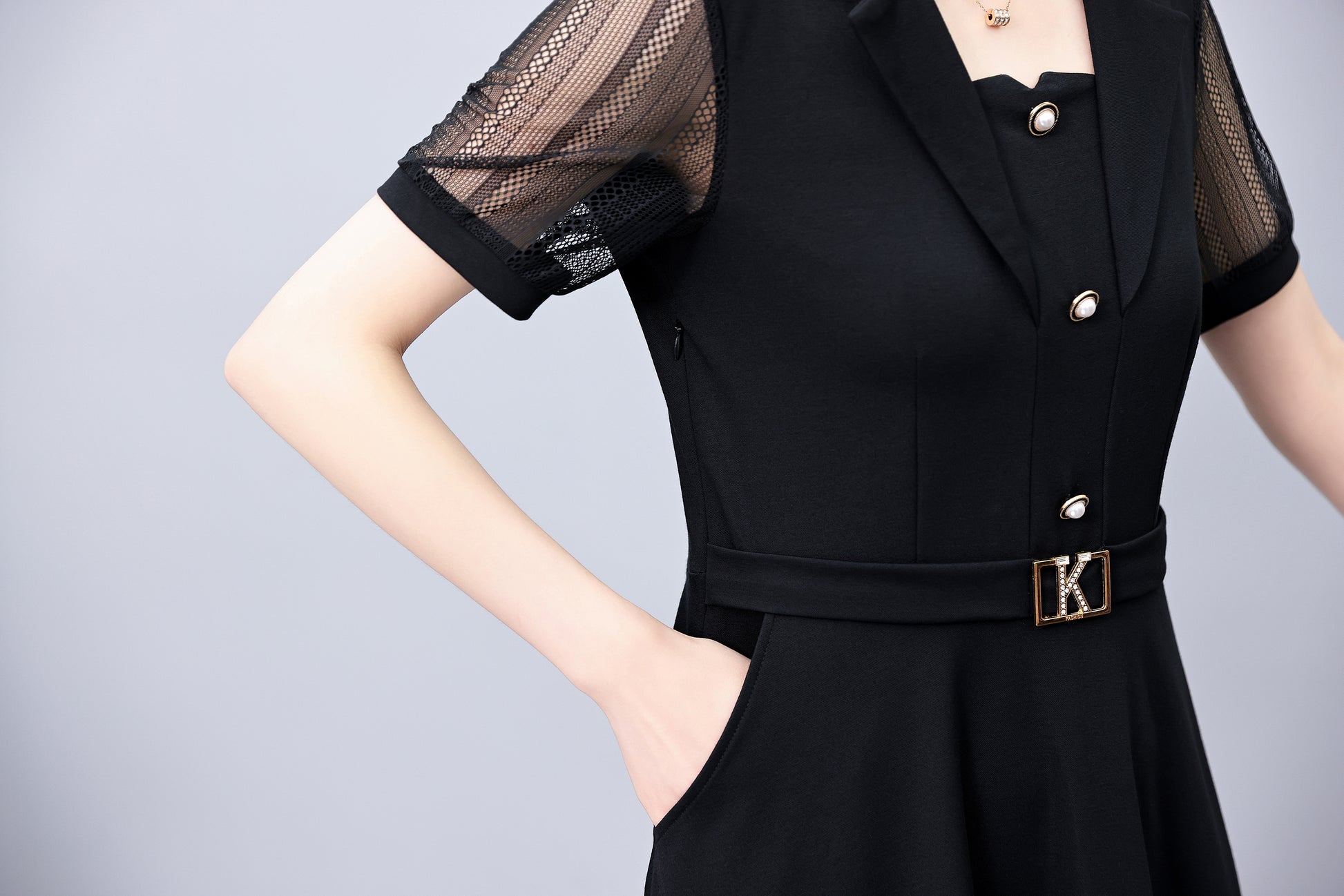 Women's Short Sleeve Pocket Work Office Suit Dress - LAI MENG FIVE CATS