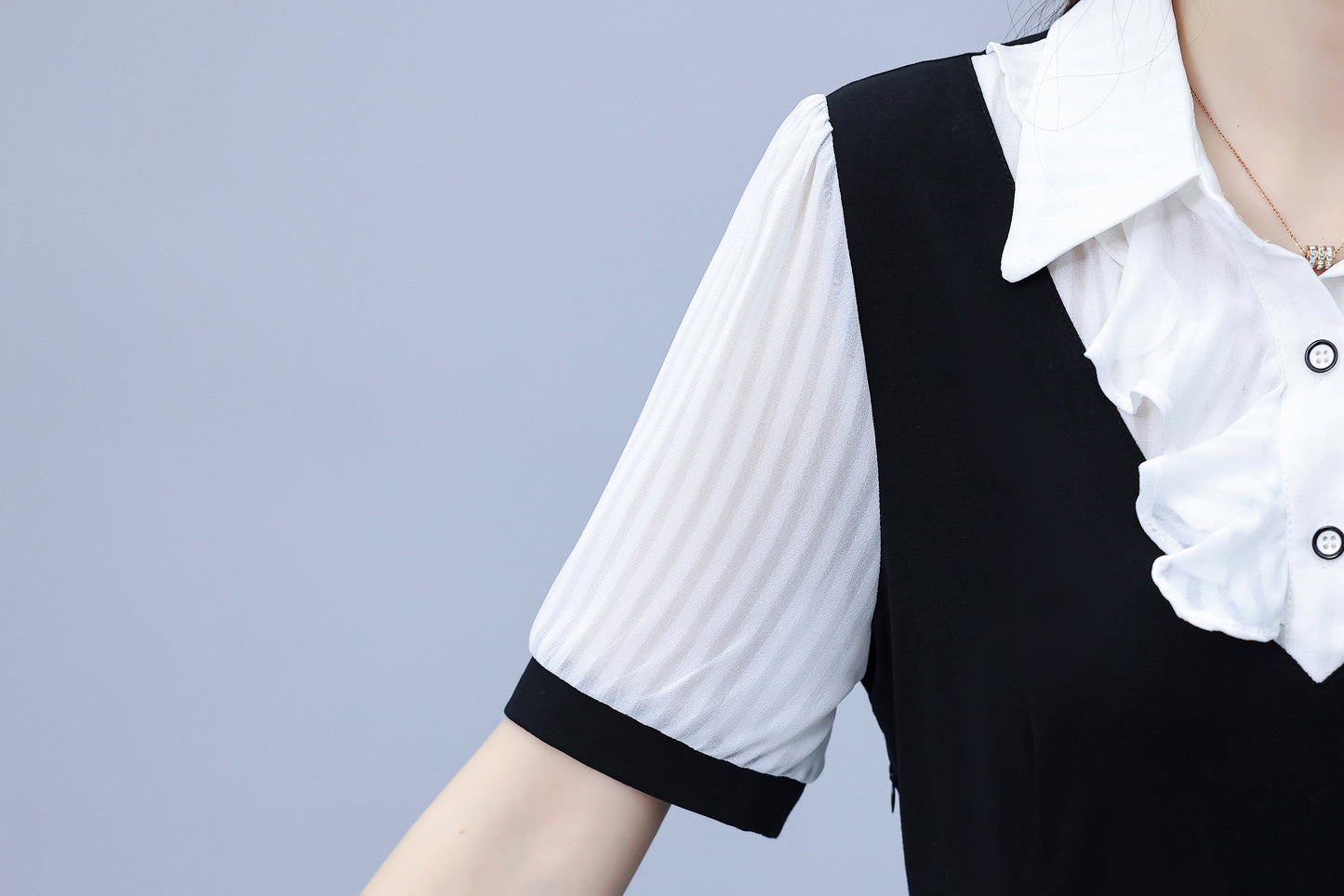 Women's Lapel V-Neck Pocket Short Sleeve Midi Dress - LAI MENG FIVE CATS