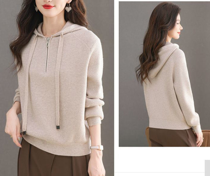 Women's Hoodie Sweaters Quarter Zip Knit Outfits
