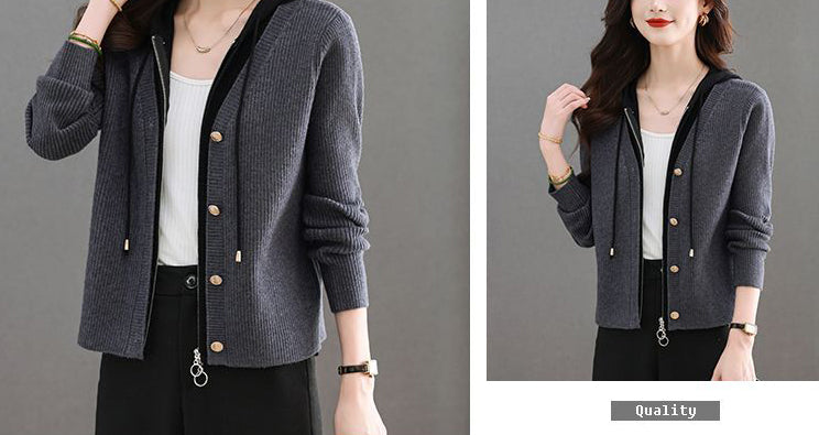 Women's Cardigan Hooded V Neck Sweaters Knit Jacket