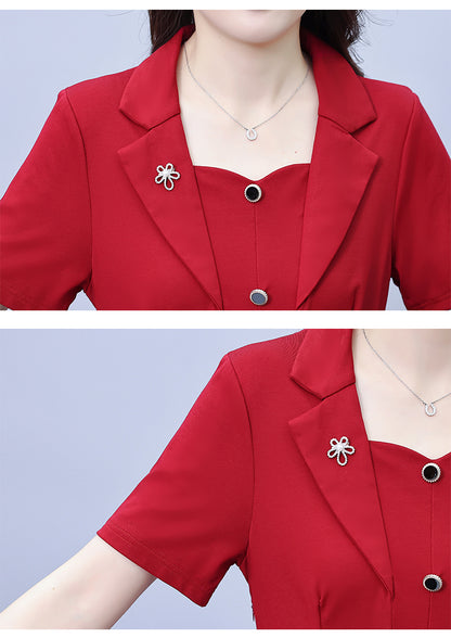 Women's Short Sleeve Pocket Work Office Suit Dress - LAI MENG FIVE CATS