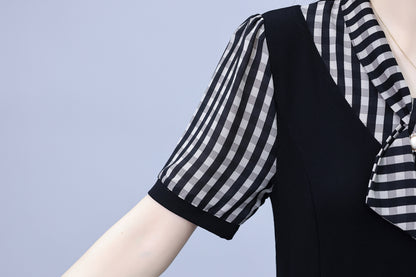 Women's Tie V-Neck Short Sleeve Pocket Midi Dress