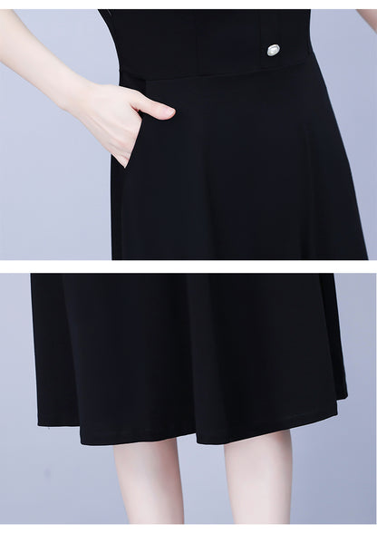 Women's Tie V-Neck Short Sleeve Pocket Midi Dress - LAI MENG FIVE CATS