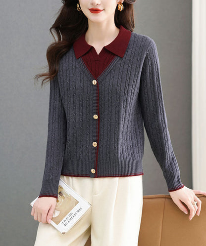 Women's Sweaters Tops Lapel Ribbed Knit Pullover Shirt