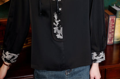 Women's Silk Satin Embroidery Jacquard Blouses