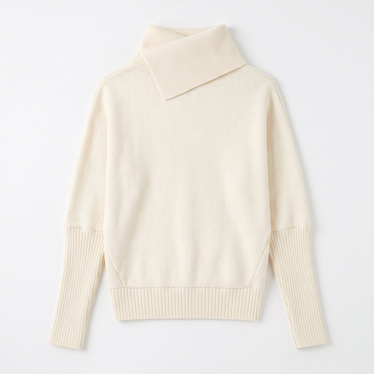 28699 Asymmetric Turtleneck Knit Sweater with Colorful Button Details
