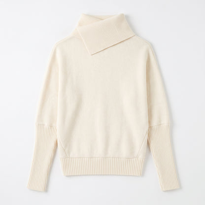 28699 Asymmetric Turtleneck Knit Sweater with Colorful Button Details
