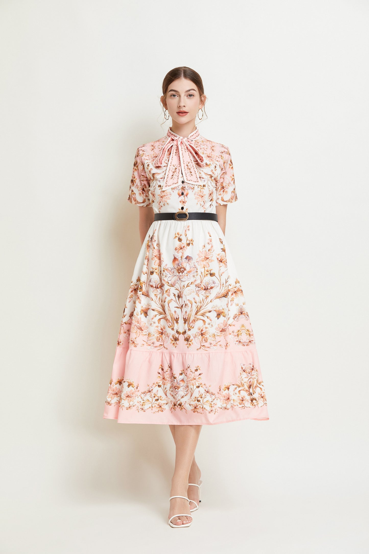 SSY-Women's Short Sleeve Floral Print Button Midi Dress