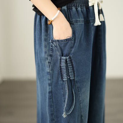 Jeans for Women Wide Leg Pull On Elastic Waist Denim - LAI MENG FIVE CATS
