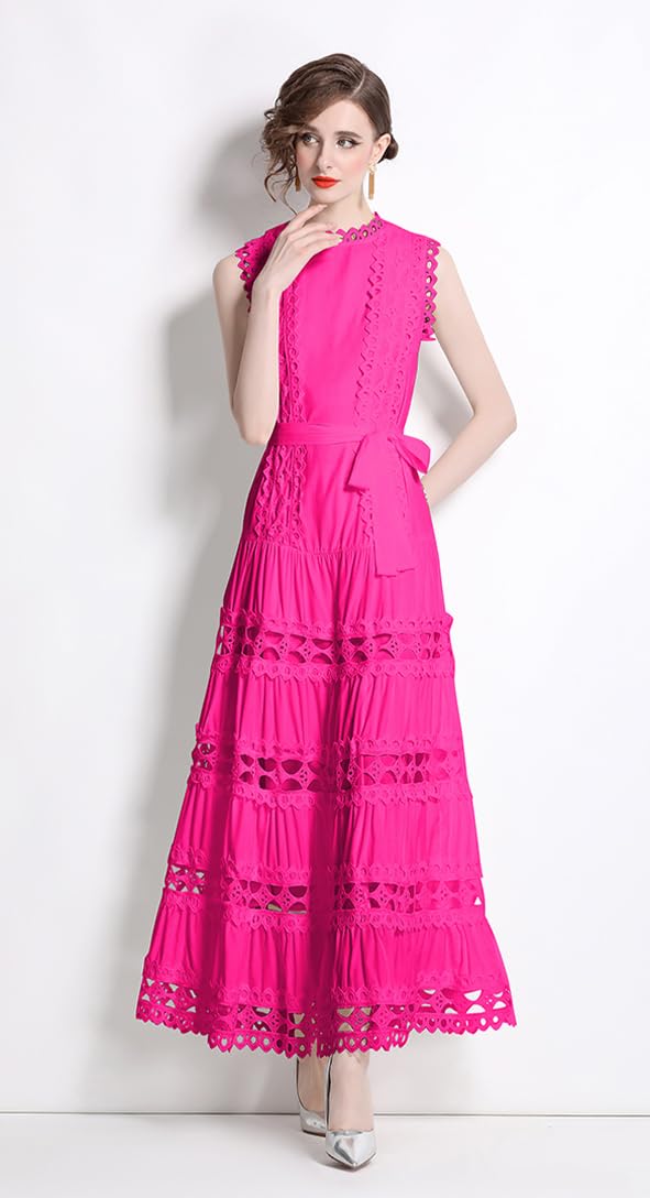 BK-Sleeveless Hollow Belt Maxi Dress