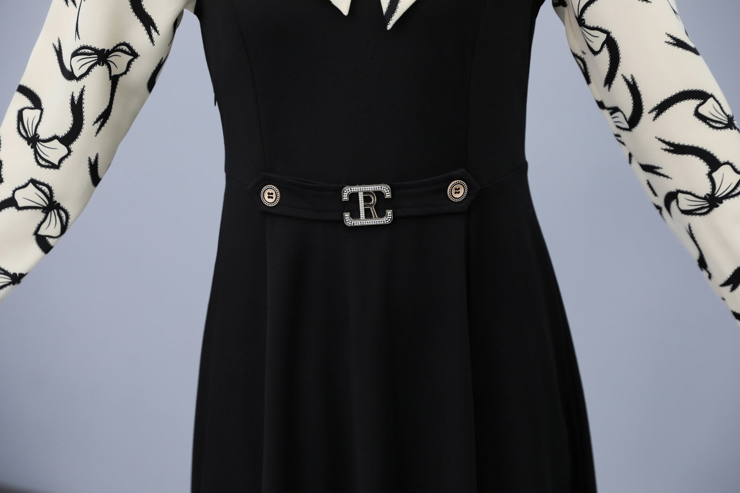 Women's Elegant Tie Neck Long Sleeve Black Dress - LAI MENG FIVE CATS