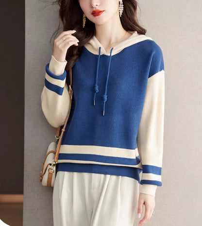 Women's Striped Color Block Hoodies Sweater Knit Tops