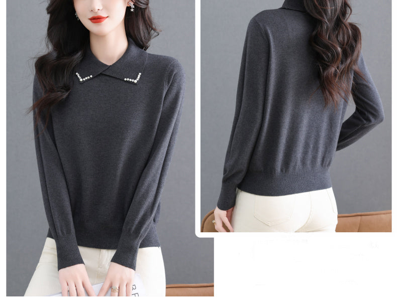 Women's Long Sleeve Sweater Lapel Collar Pullover Tops - LAI MENG FIVE CATS