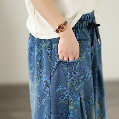 26-Women's Jeans Elastic Waist Baggy Wide Leg Denim - LAI MENG FIVE CATS