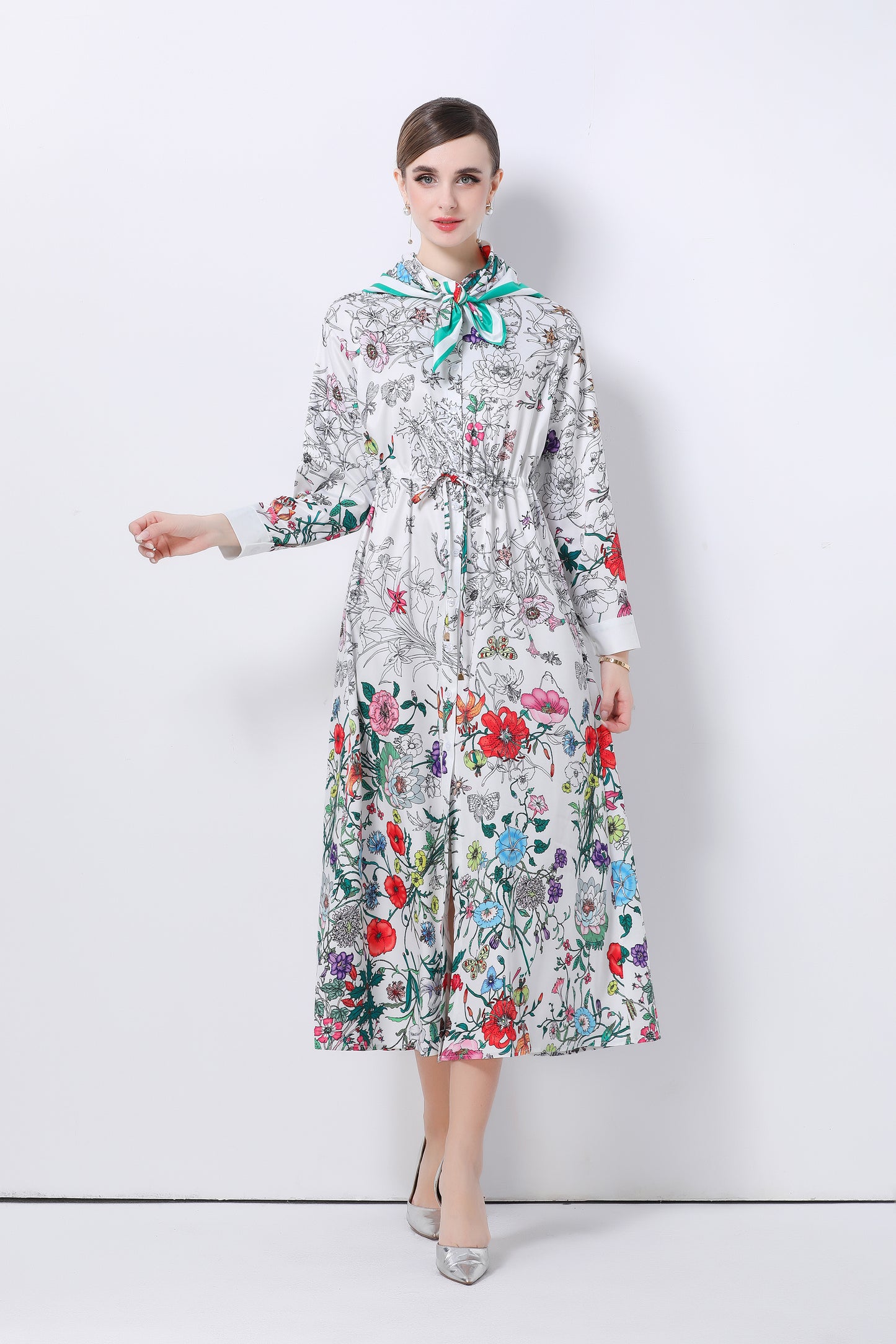 Women's Floral Print Flowy Button Split Maxi Dress