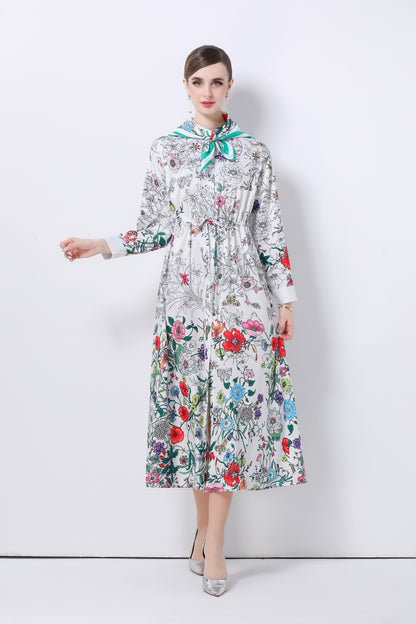 Women's Floral Print Flowy Button Split Maxi Dress