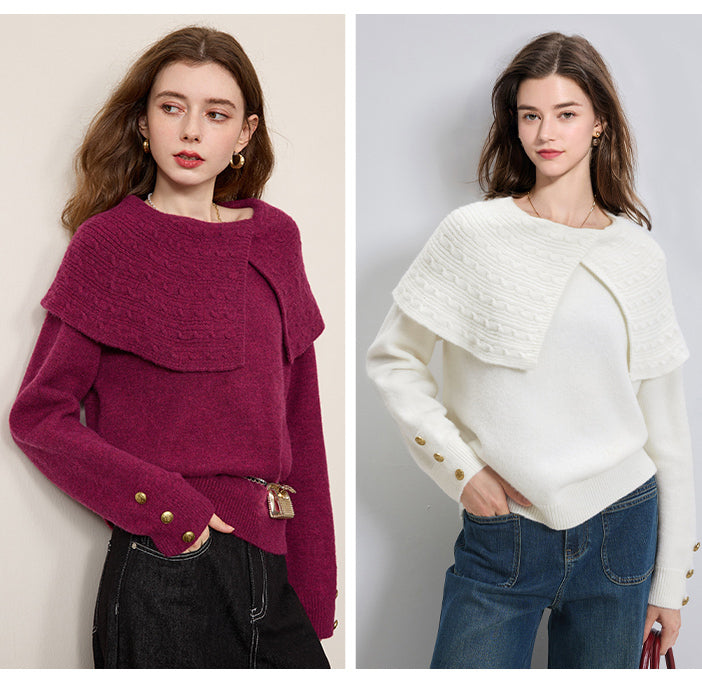 Women's Asymmetric Lapel Sweater Chunky Knitwear Top