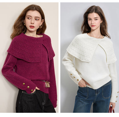 Women's Asymmetric Lapel Sweater Chunky Knitwear Top