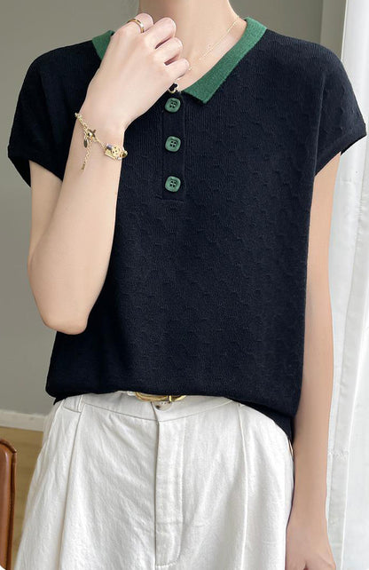Women's Knit Tops Henley Shirts Color Block Blouse
