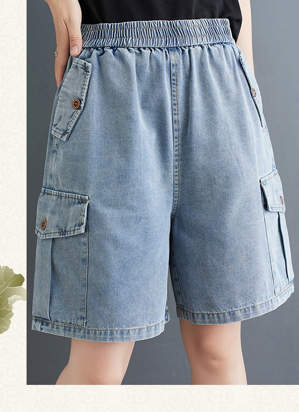 Women's High Waisted Baggy Jean Wide Leg Denim Shorts - LAI MENG FIVE CATS
