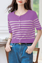 Women's Stripes Short Sleeve Knit Cardigan Tops