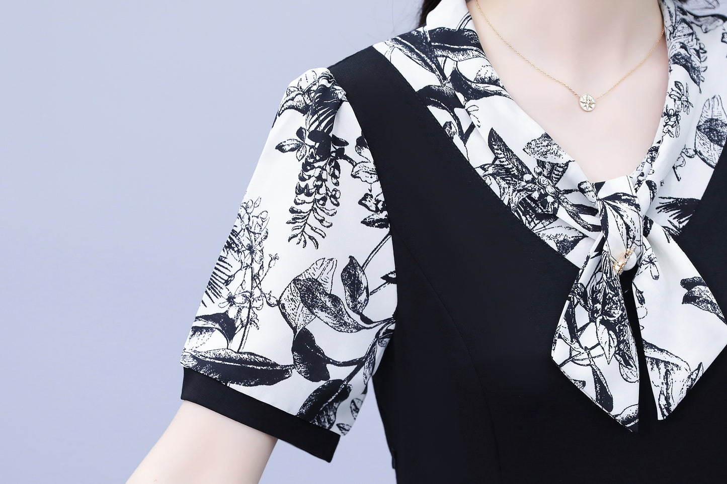 Women's Tie V-Neck Short Sleeve Pocket Midi Dress - LAI MENG FIVE CATS