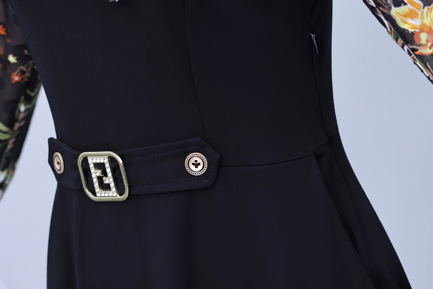 Women's V-Neck Long Sleeve Patchwork Black Dress