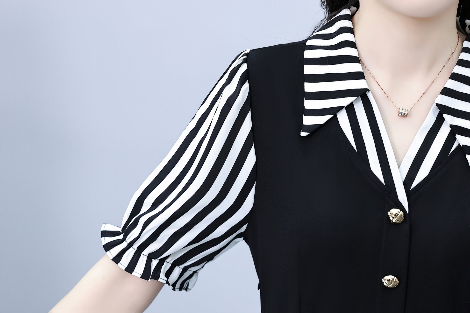 Women's Lapel V-Neck Pocket Short Sleeve Midi Dress - LAI MENG FIVE CATS