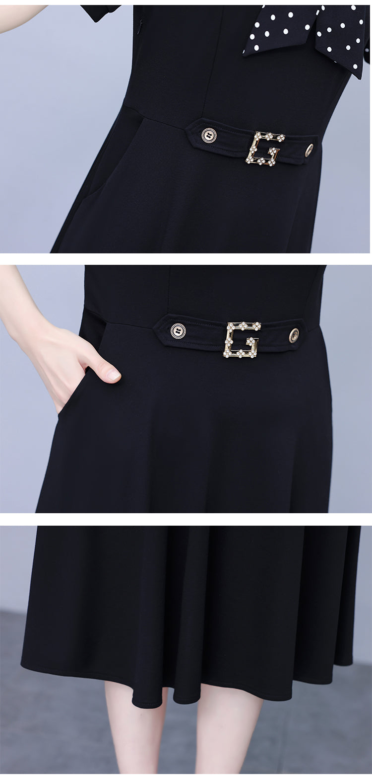 Women's Tie V-Neck Short Sleeve Pocket Midi Dress - LAI MENG FIVE CATS