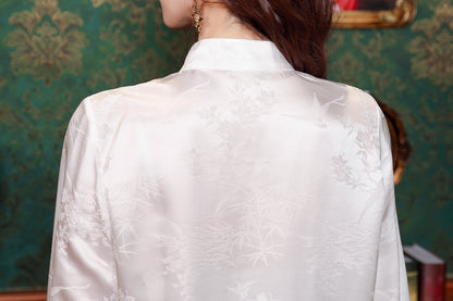 Women's Silk Satin Jacquard Long Sleeve Blouses