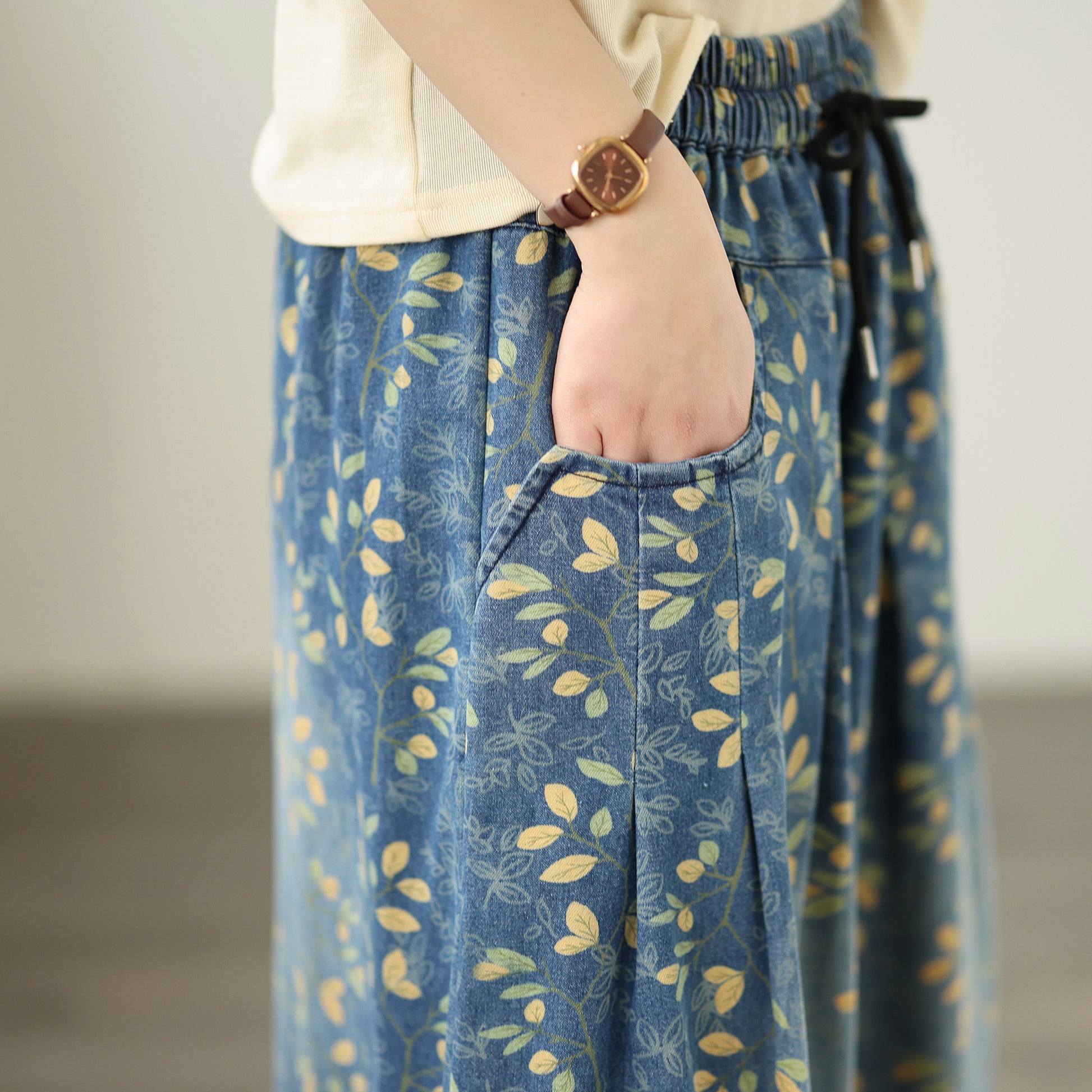 26-Women's Jeans Elastic Waist Baggy Wide Leg Denim - LAI MENG FIVE CATS