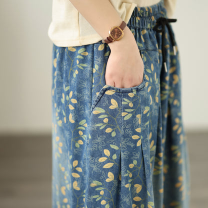 26-Women's Jeans Elastic Waist Baggy Wide Leg Denim - LAI MENG FIVE CATS