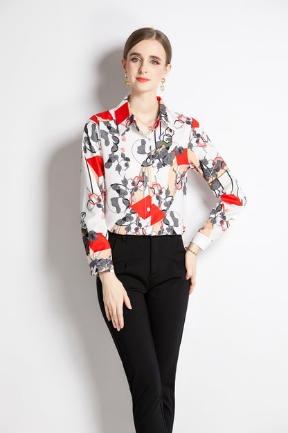 ESY-Women's Shirt Floral Print Long Sleeve Button Blouse