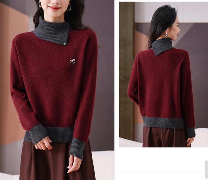 Women's Asymmetrical Lapel Sweaters Knit Pullover Tops