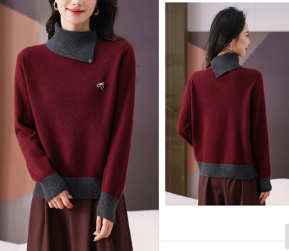 Women's Asymmetrical Lapel Sweaters Knit Pullover Tops