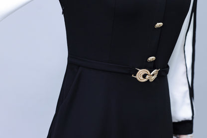 Women's V-Neck with Pockets Long Sleeve Black Dress