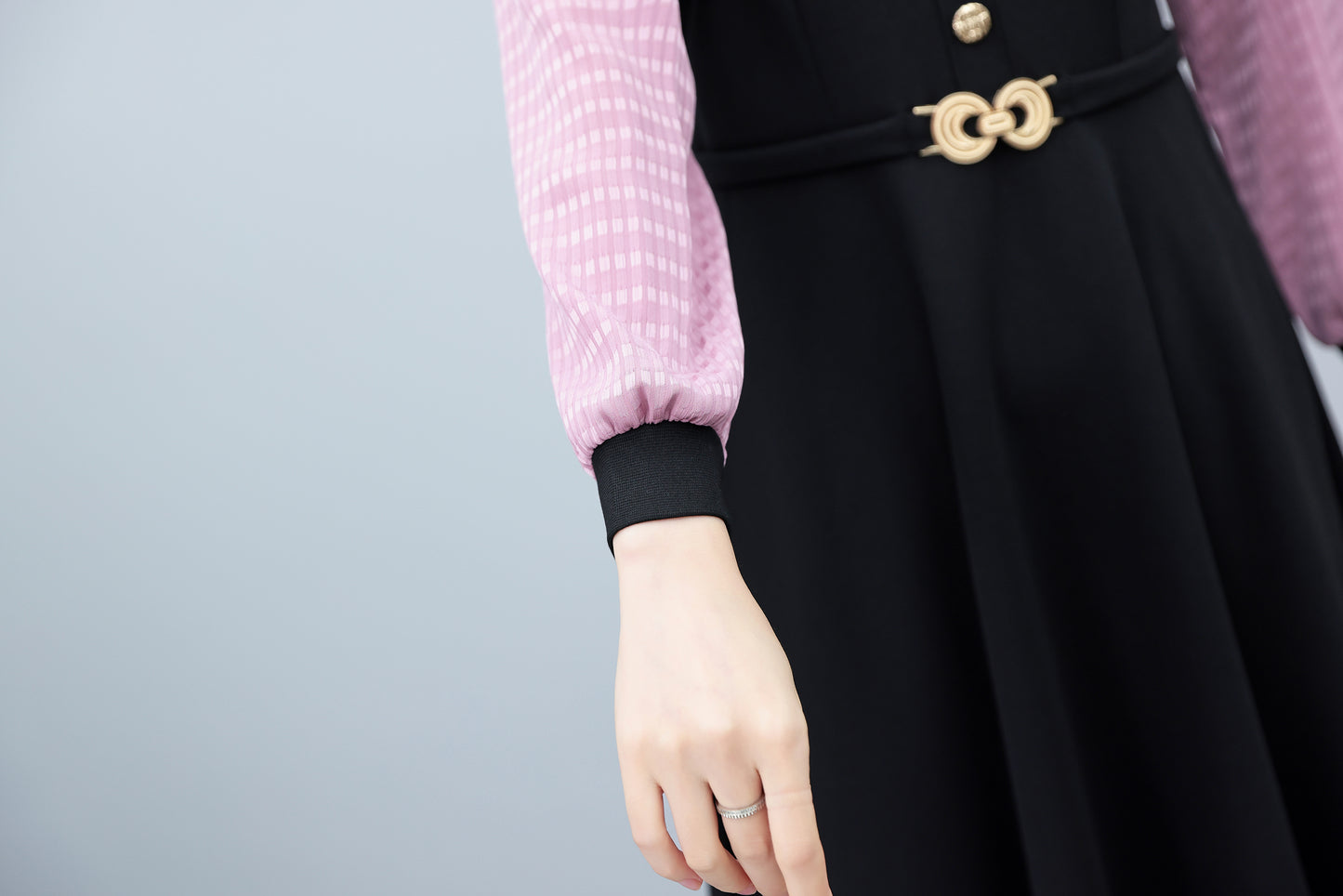 Women's Lapel V-Neck Pocket Long Sleeve Black Dress