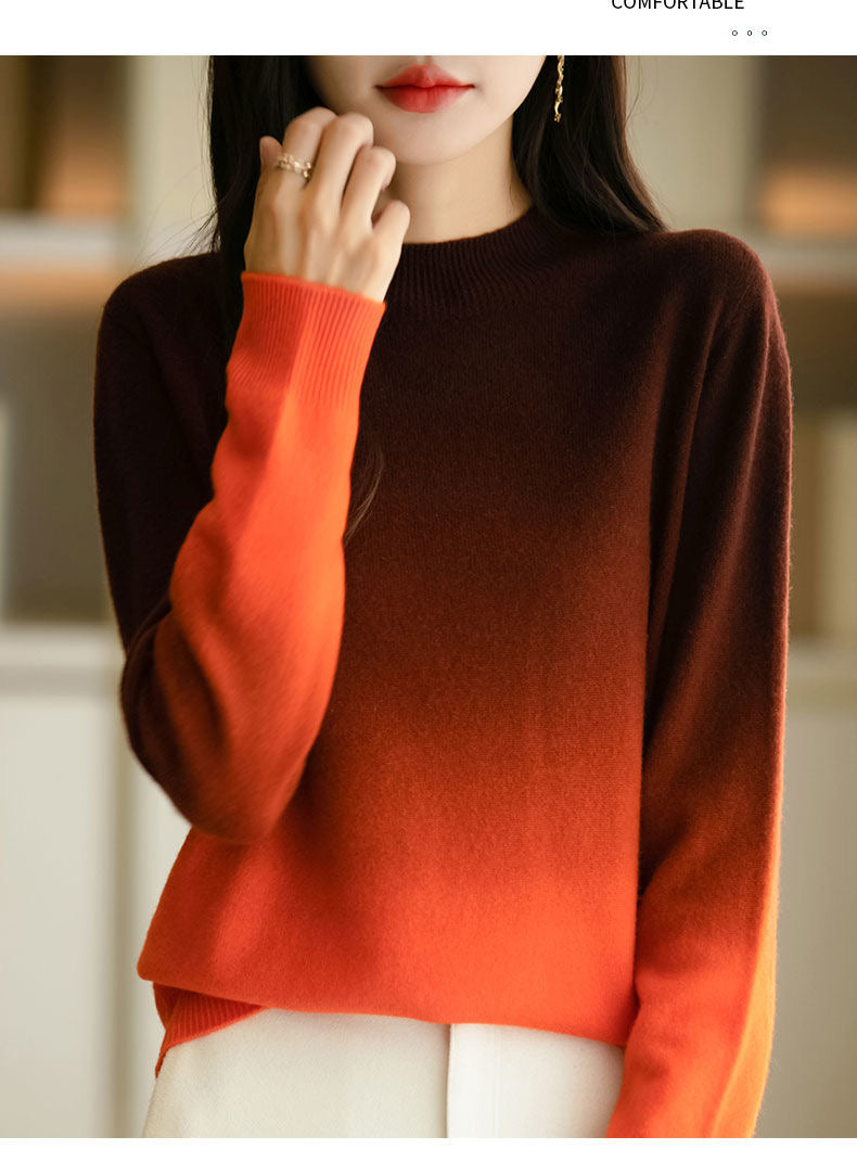 Women's Crew Neck Sweater Knit Gradient Pullover Tops