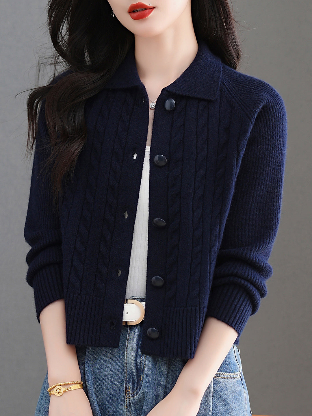 Women's Cable Knit Cardigan Open Front Sweater Jacket