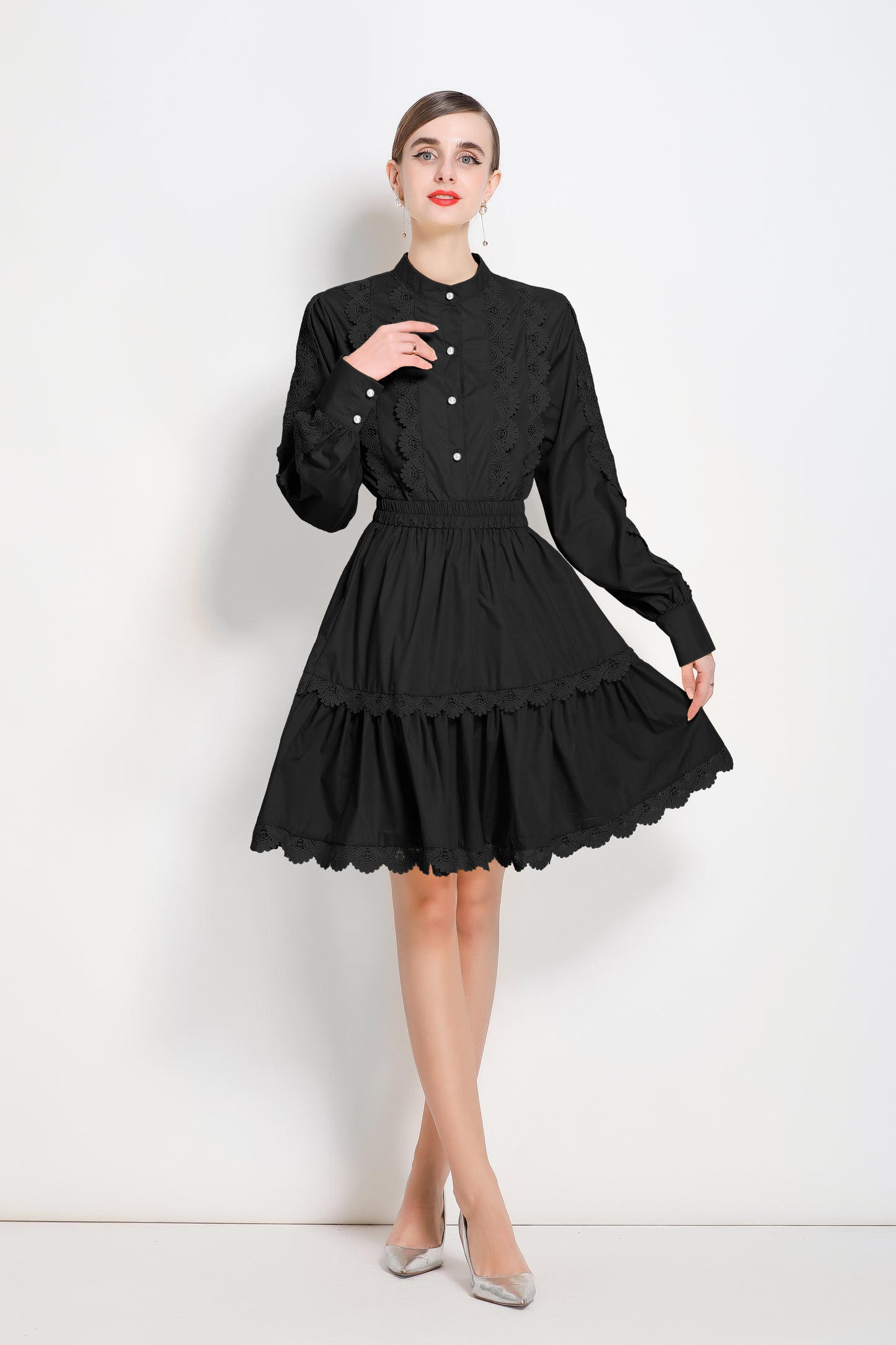 Women's 2 Piece Skirt Set Lace Elastic Waist Mini Dress