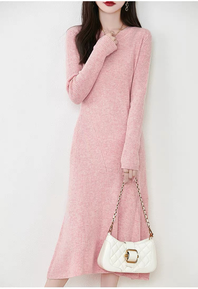 Women's Sweater Crewneck Ribbed Knit Midi Dress