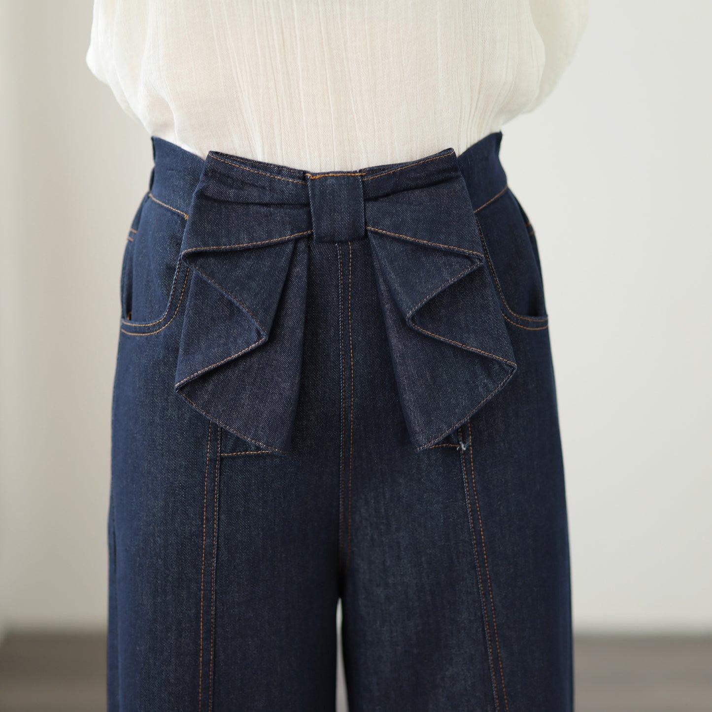 Bow Waist Wide Leg Jeans – Dark Wash Resort Denim Pants