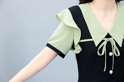 26-Women's Lapel V-Neck  Pockets Midi Dress