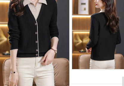 Women's Sweaters Lapel Ribbed Knit Pullover Shirt